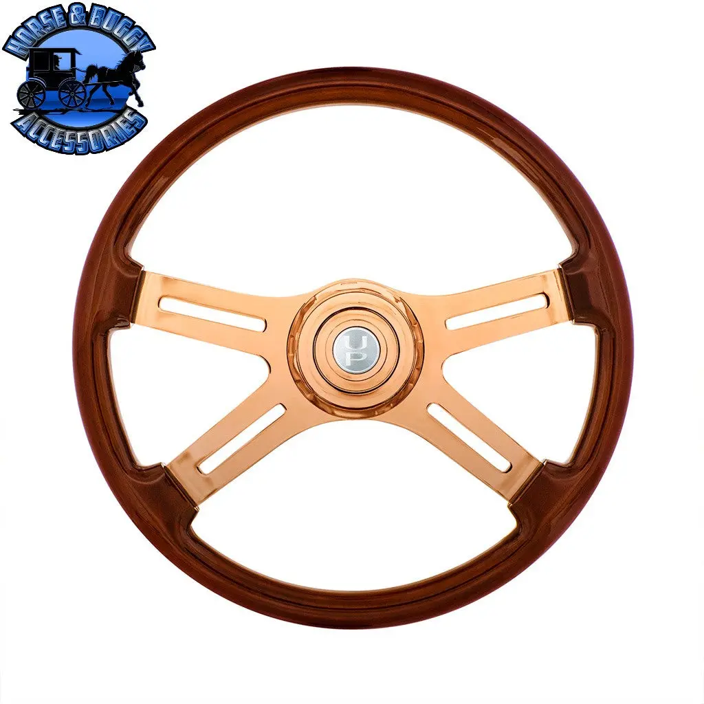 18" Rose Gold 4 Spoke Steering Wheel With Horn Button & Bezel-Wood Grain 1