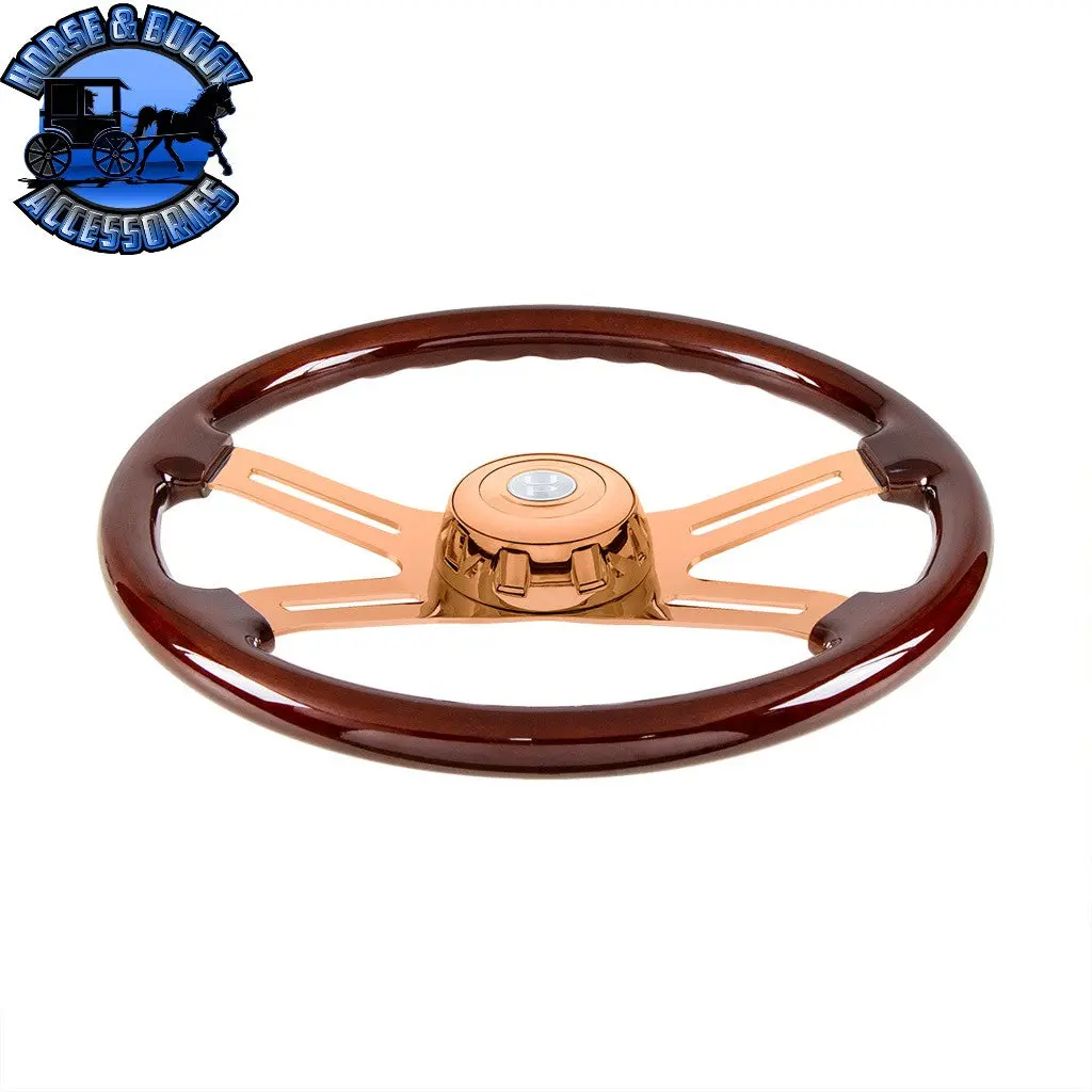 18" Rose Gold 4 Spoke Steering Wheel With Horn Button & Bezel-Wood Grain 2