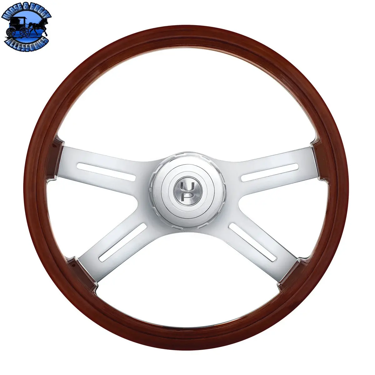 Up-88136 18" Chrome 4 Spoke Steering Wheel With Hub & Horn Button Kit For Peterbilt (1998-2005) & Kenworth (2001-2002) 1