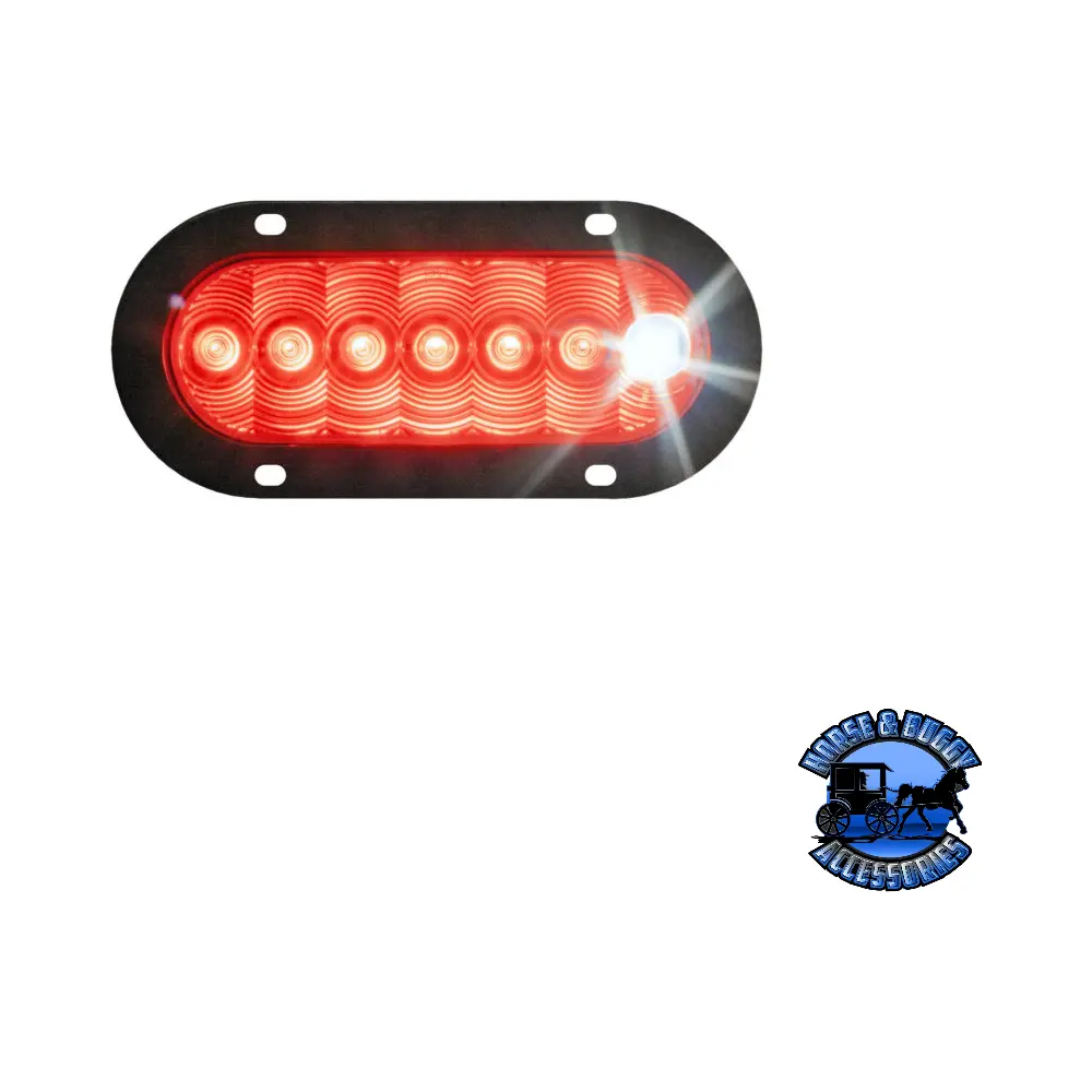 881K-7 6.5"X2.25" Red And White Led Stop/Turn/Tail & Back-Up Light Oval, Flange-Mount Kit 1