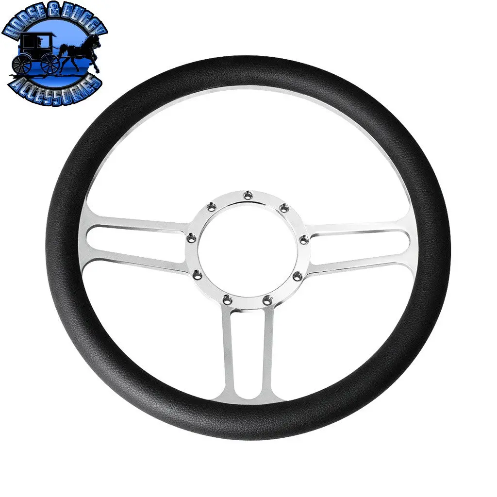 14" Chrome Aluminum 3-Spoke Style 9-Screw Mount "Competition Series" Steering Wheel 1