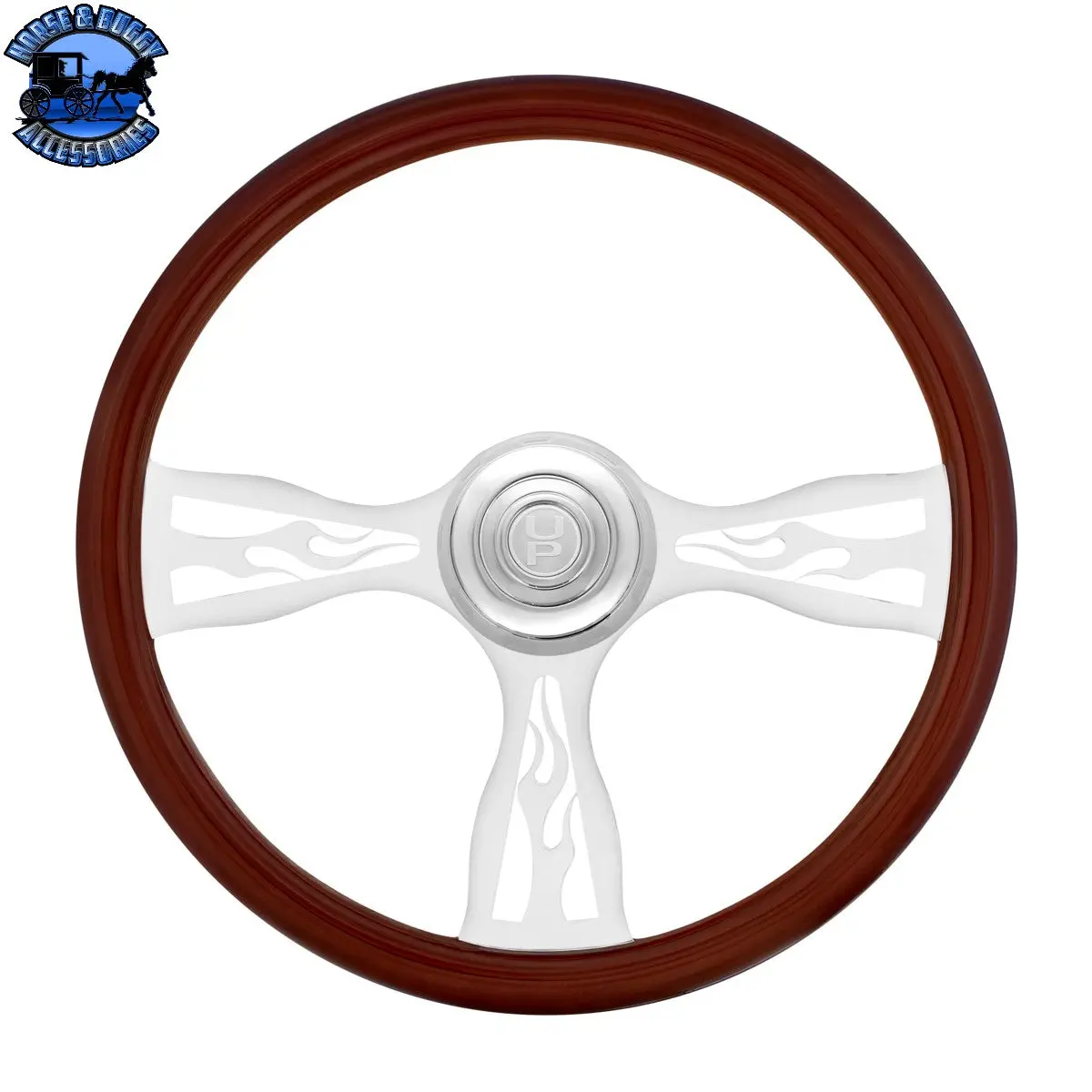 Up-88327 18" Chrome Flame Steering Wheel With Chrome Horn Bezel And Horn Button 1
