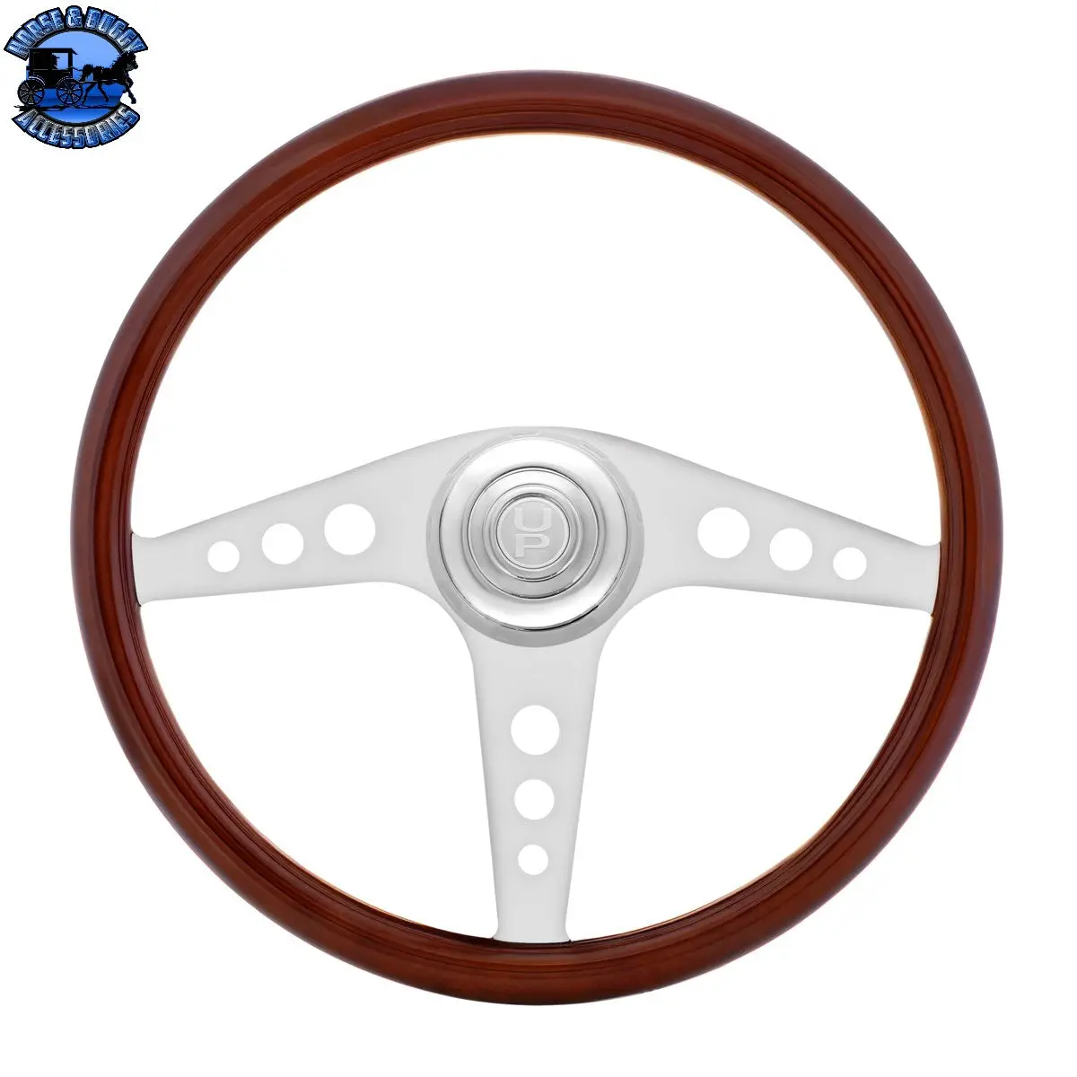 Up-88328 18" Chrome Gt Steering Wheel With Chrome Horn Bezel And Horn Button-Woodgrain 1