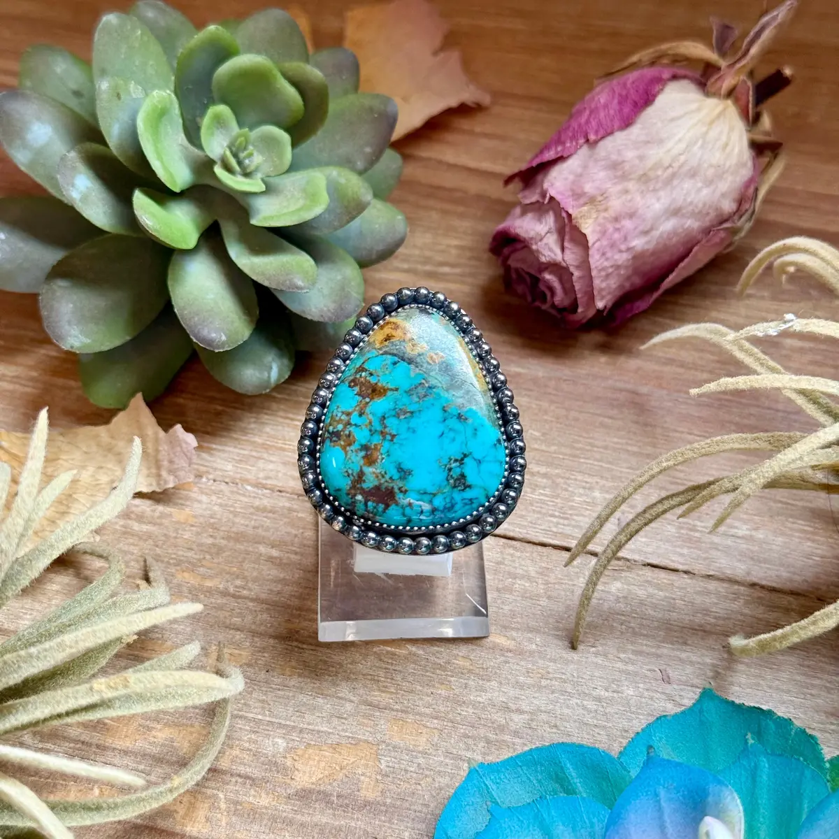Mj Turquoise Ring – Sterling Silver Adjustable Band 1