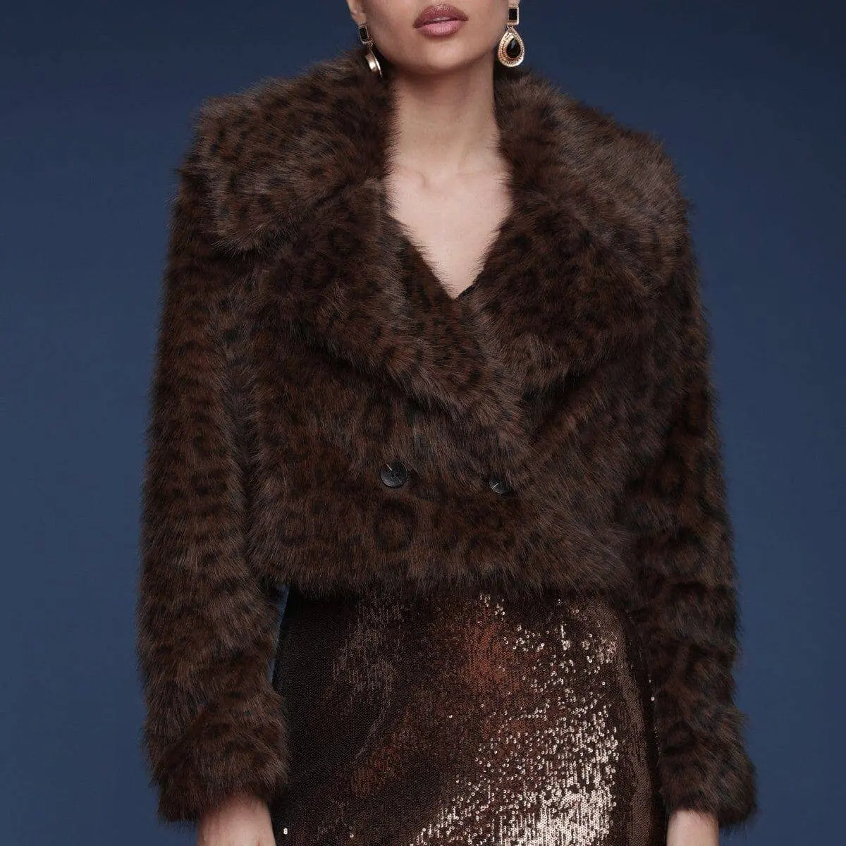 Leopard Faux Fur Cropped Coat 1