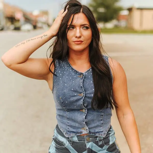 Denim Rhinestone Button Down Vest 1