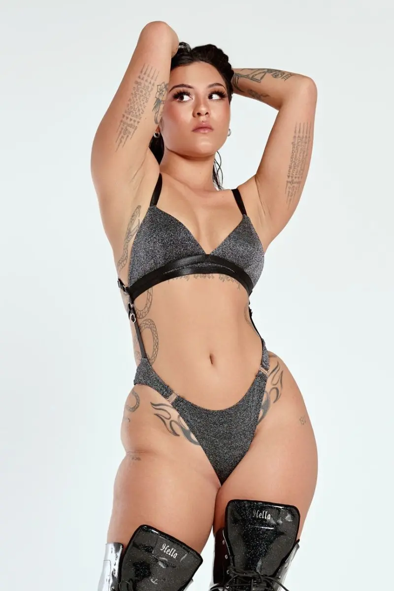 Cxix Aphrodite Sparkle Bodysuit - Black With Silver Sparkle 1