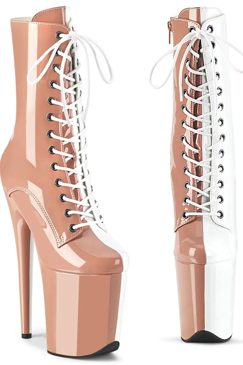Pleaser Usa Flamingo-1040Tt 8Inch Boots - Patent Blush/White 1