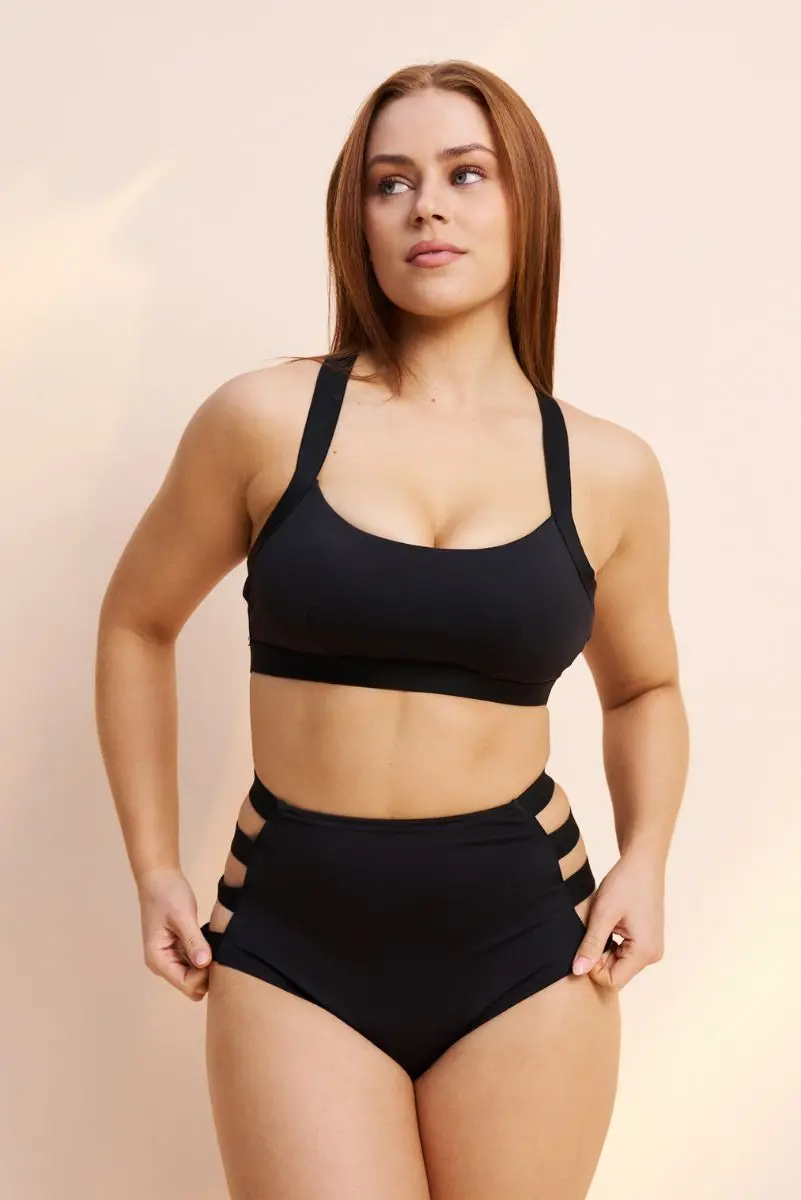 Lunalae Dallas Cross Back Top - Black 1