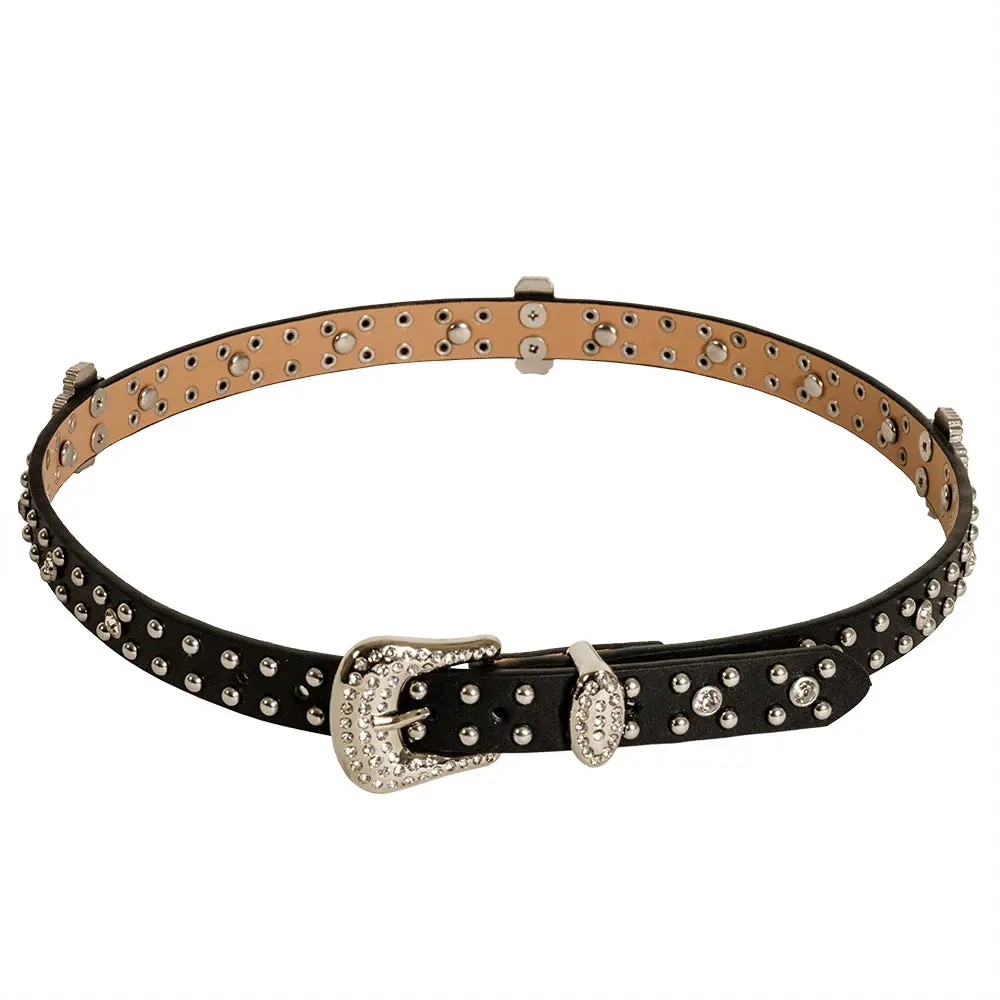 Asher Hat Band - Black Leather Crystal Skulls 1