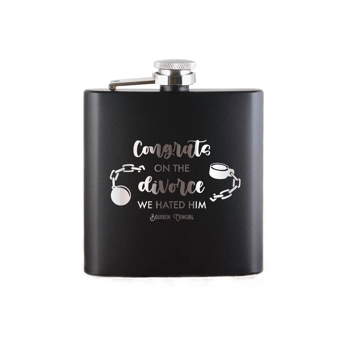 Congrats On The Divorce We Hated Him Flask Gift - Bourbon Cowgirl 1