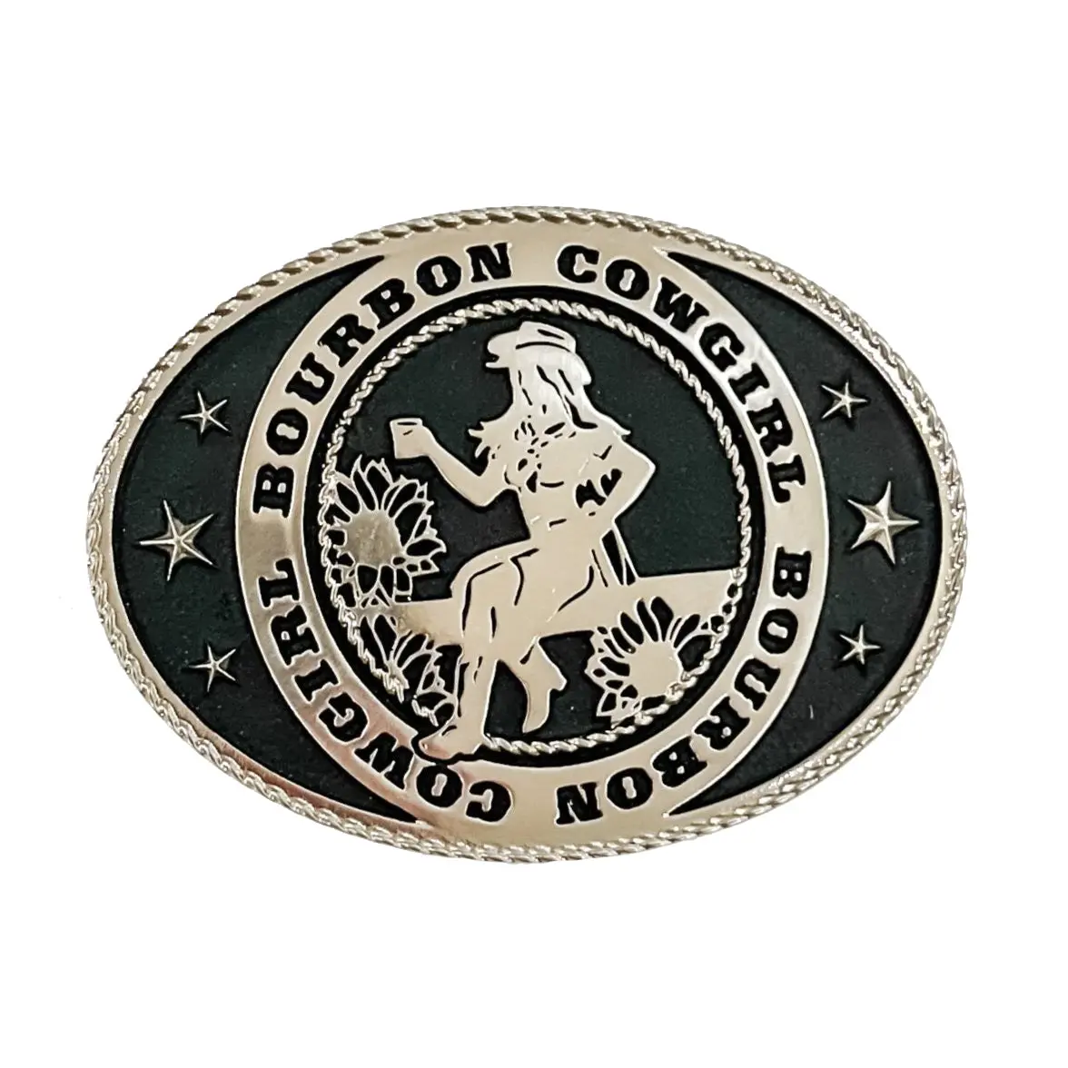Bourbon Cowgirl Pewter And Black Belt Buckle 1