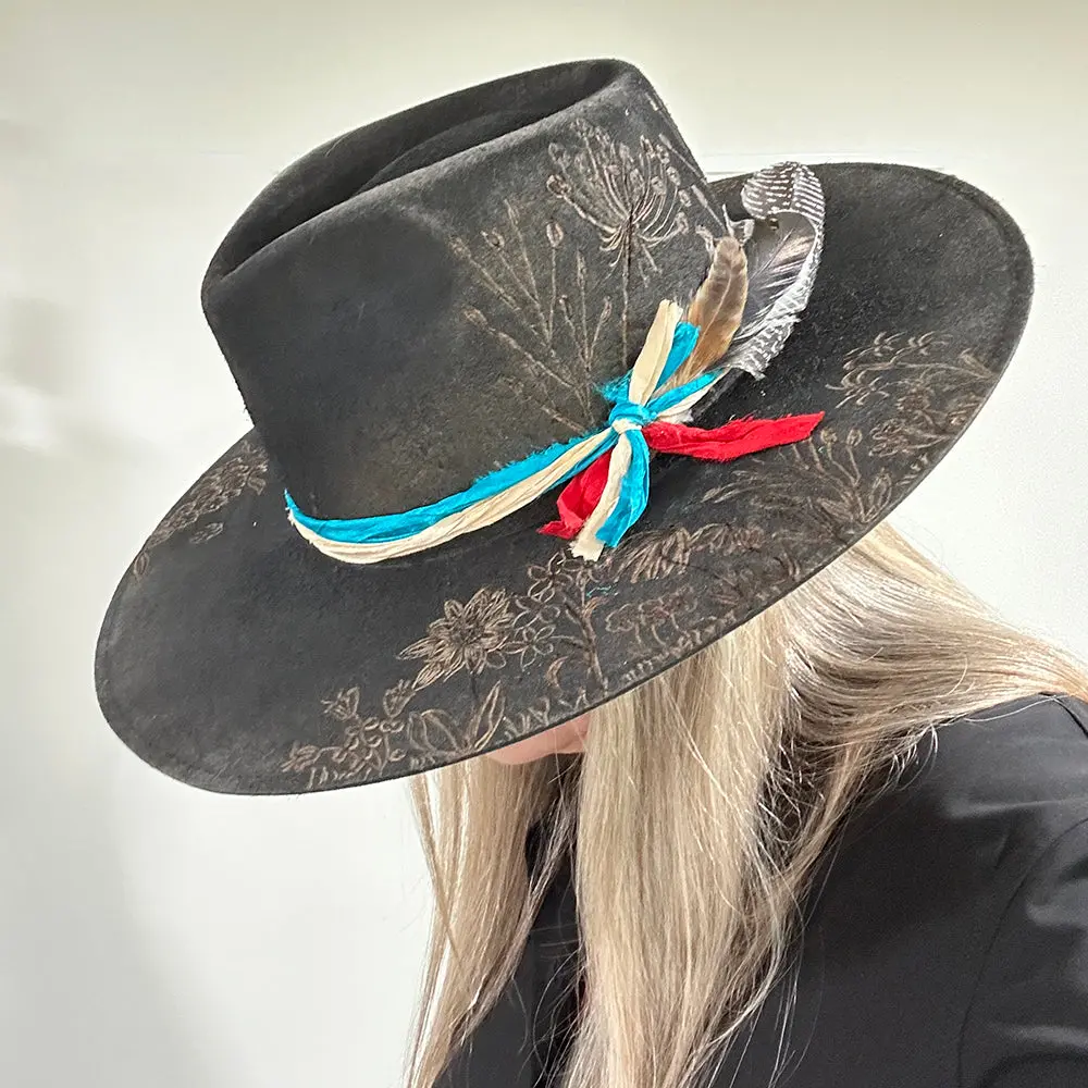 Wild Thing Rancher Hat Custom Burned - Black| Bourbon Cowgirl 1