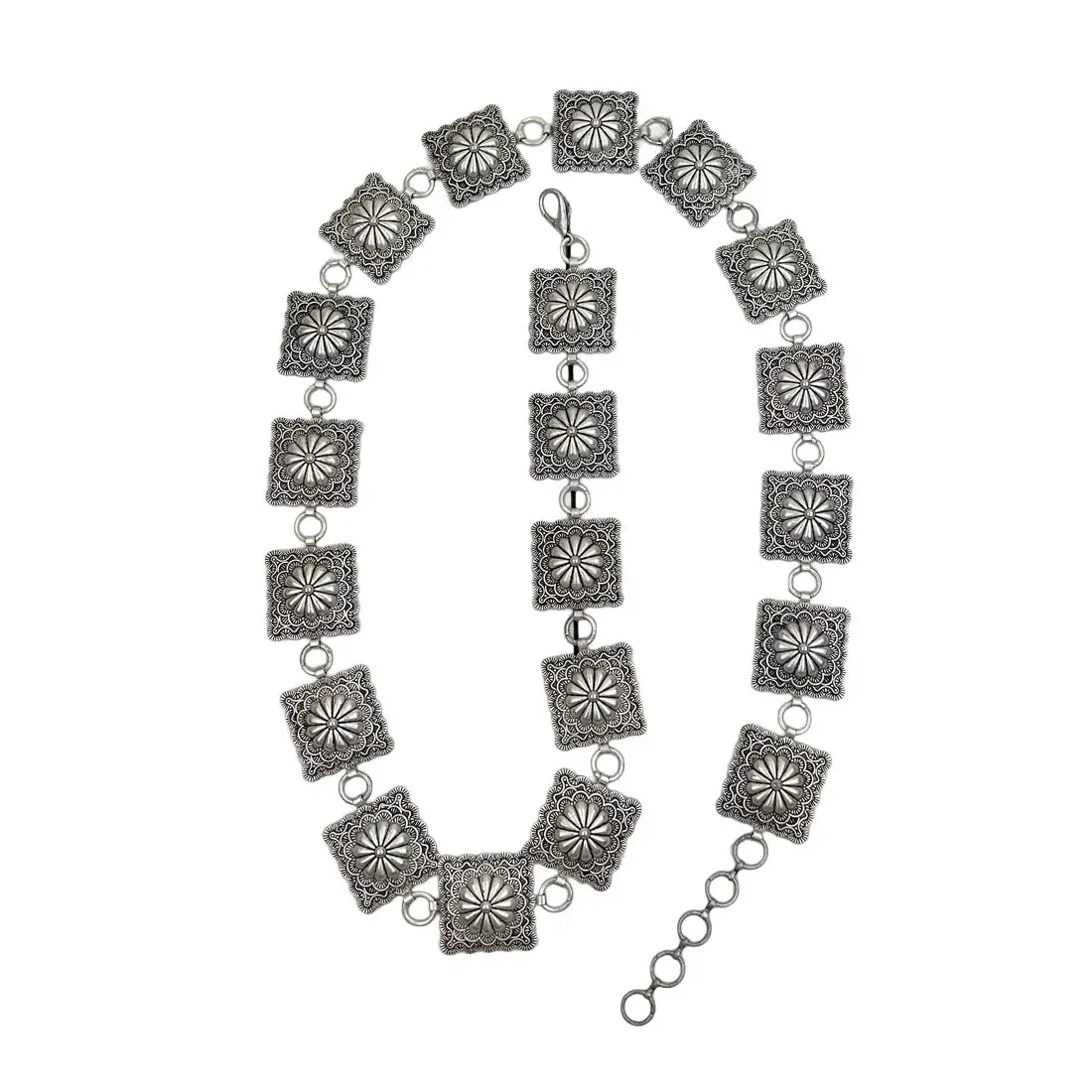 Silver Flower Conchos Square Chain Link Western Belt For Cowgirls 1