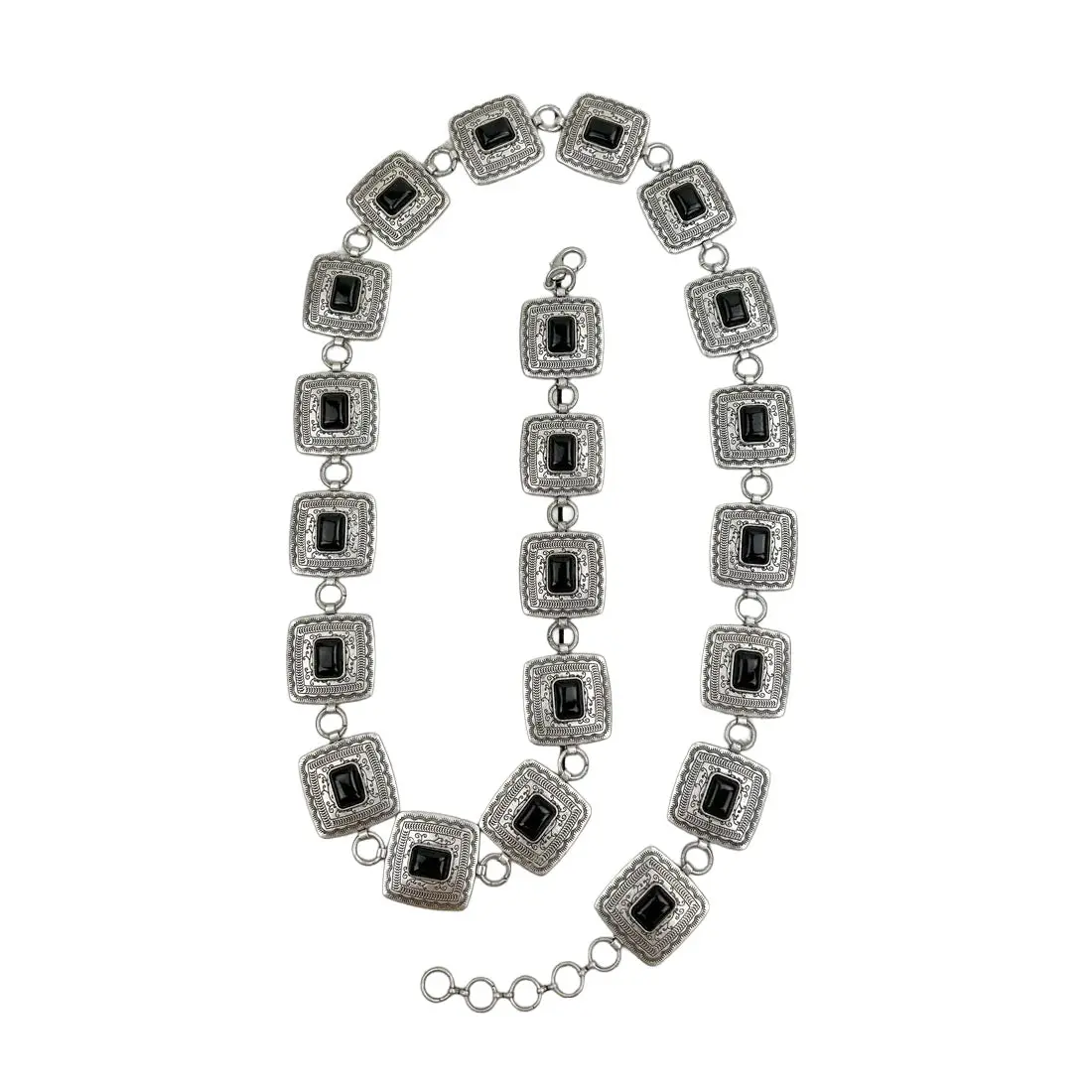 Black Stone & Silver Square Chain Link Western Belt For Cowgirls 1
