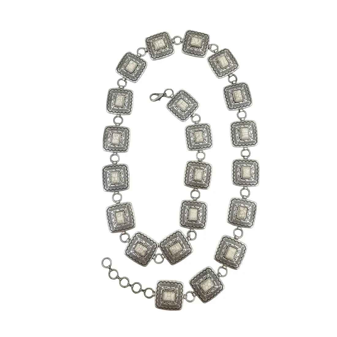 White Stone & Silver Square Chain Link Western Belt For Cowgirls 1
