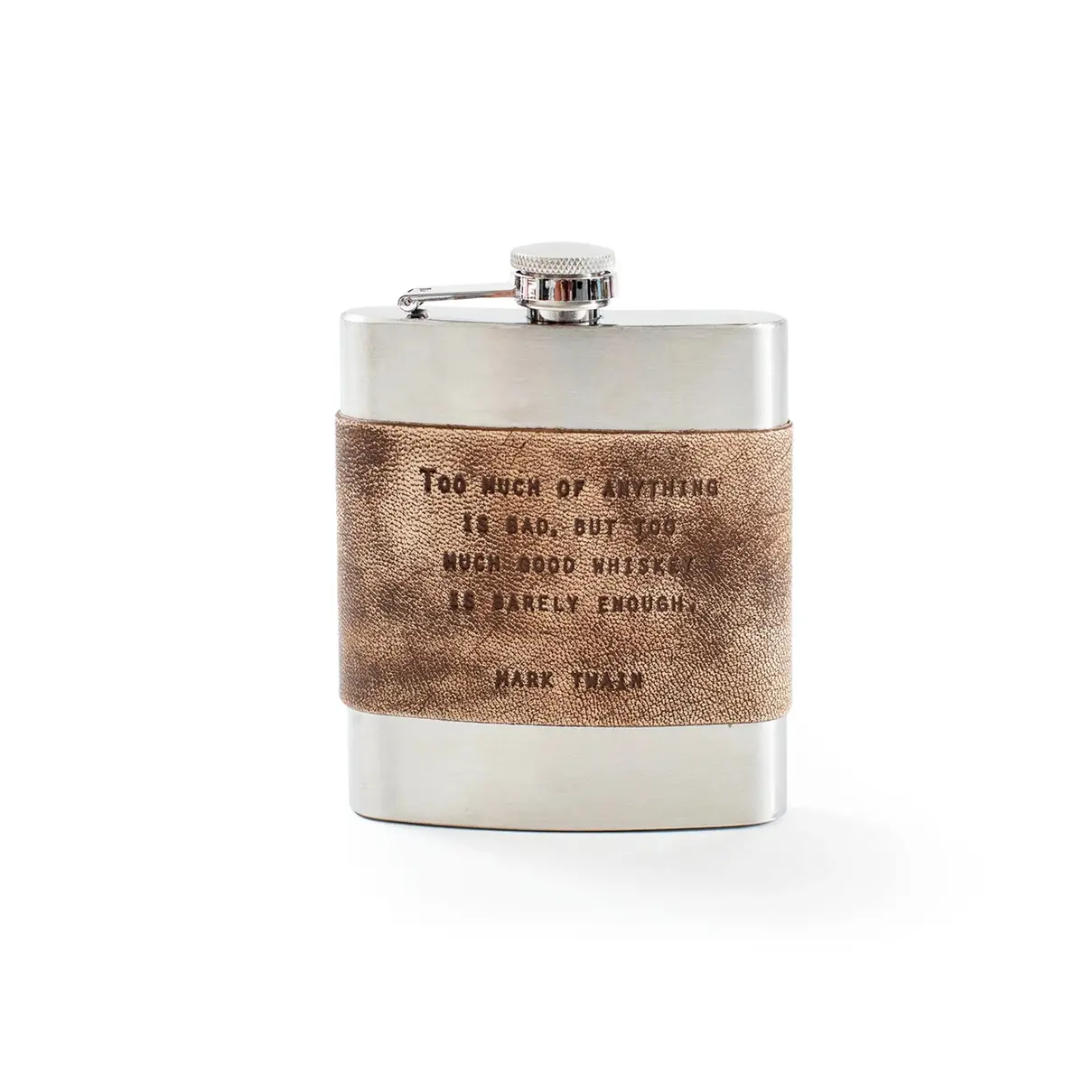 Mark Twain Leather Metal Flask At Bourbon Cowgirl 1