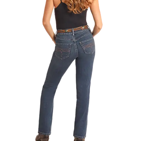 Boot Stitch Embroidery High Rise Boot Cut Jeans Rock & Roll Denim 1