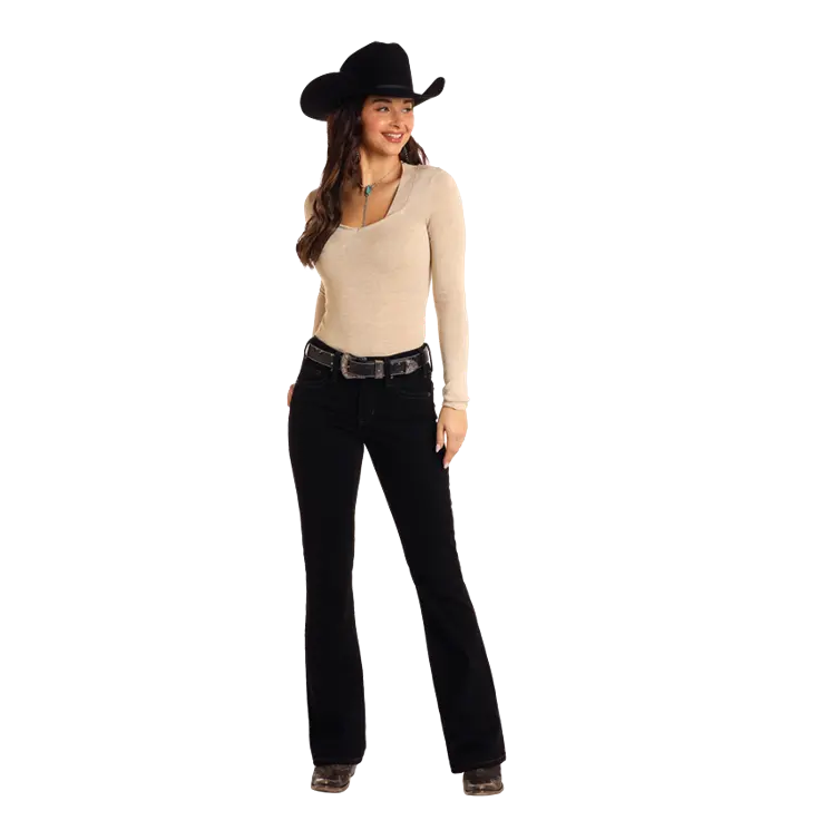 Black Mid Rise Bootcut Rock & Roll Denim Jeans For Women 1