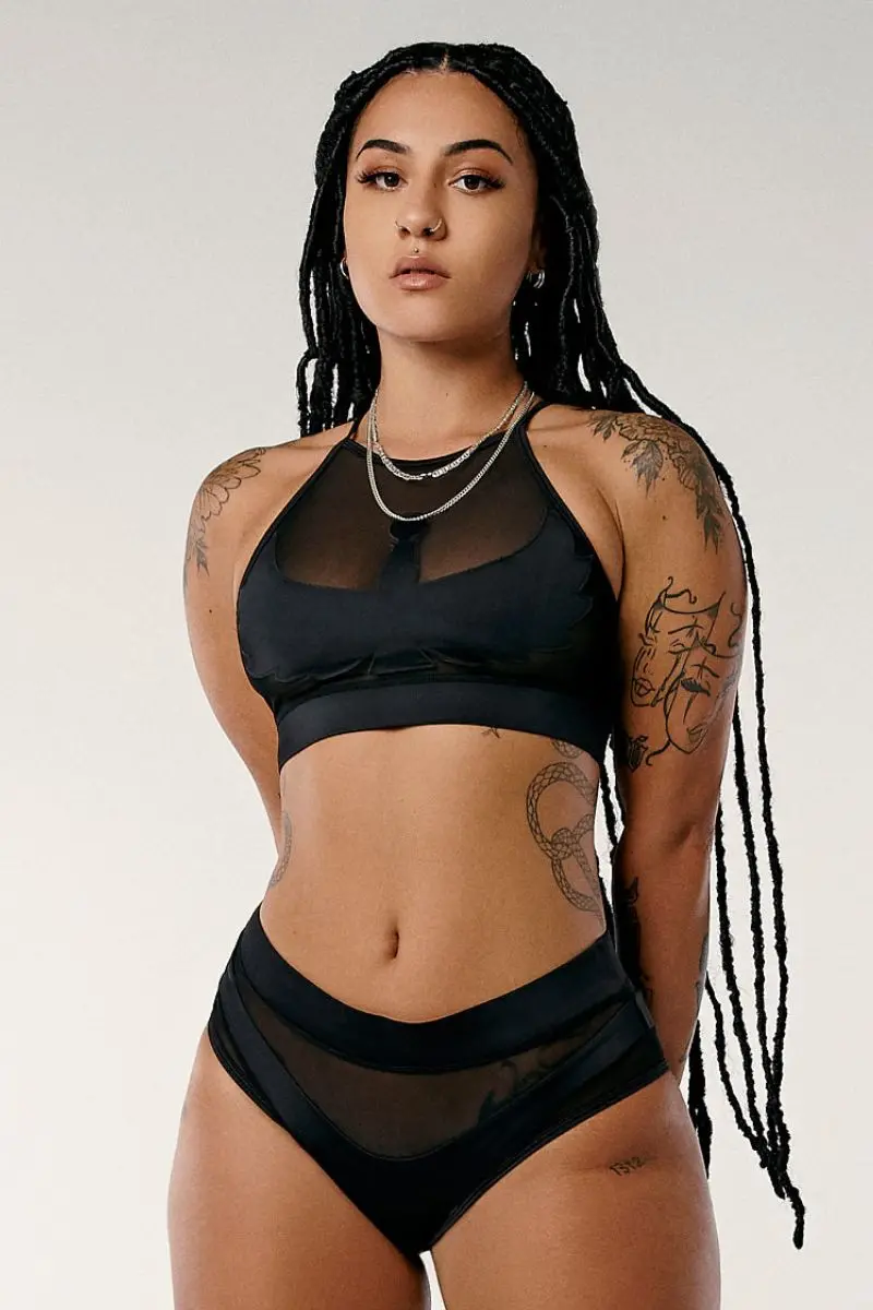 Cxix I S I S Goddess Halter Top - Black With Black Mesh 1