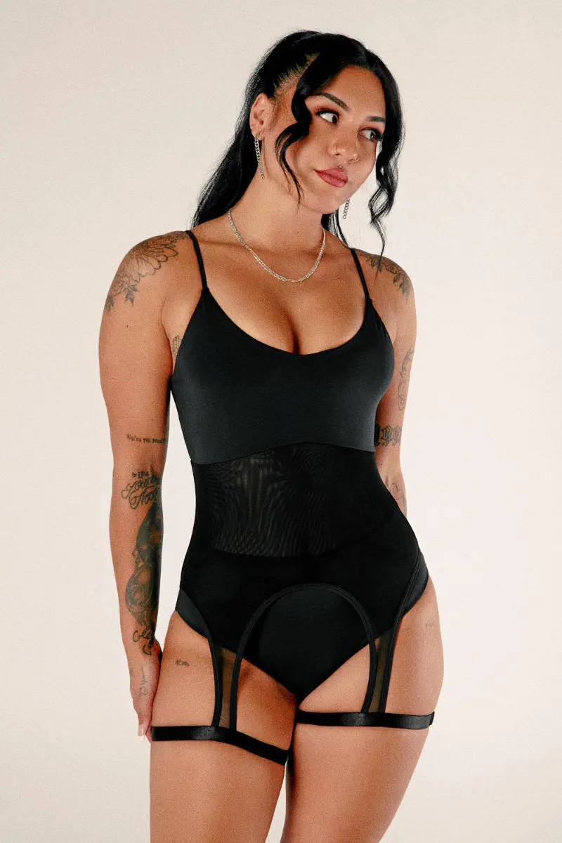 Cxix Baddies Garter Bodysuit - Onyx 1