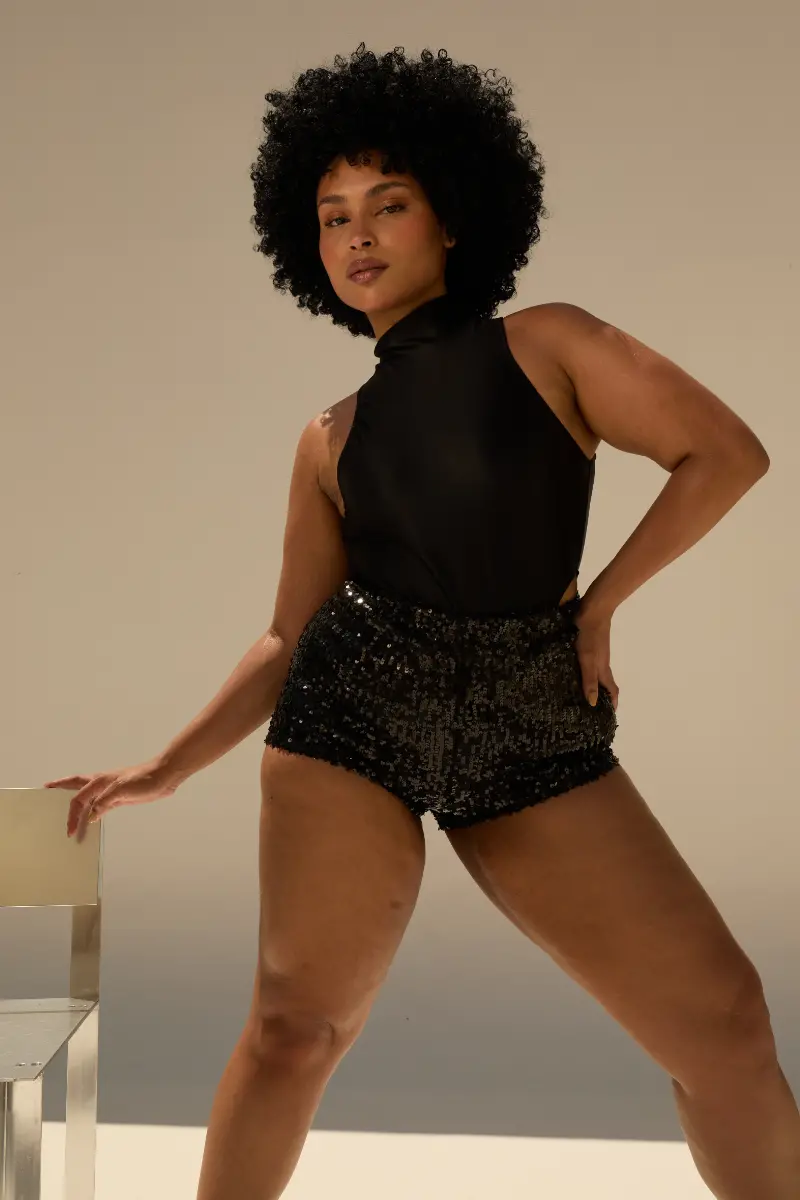 Rolling Bardot Shorts - Black Sequins 1