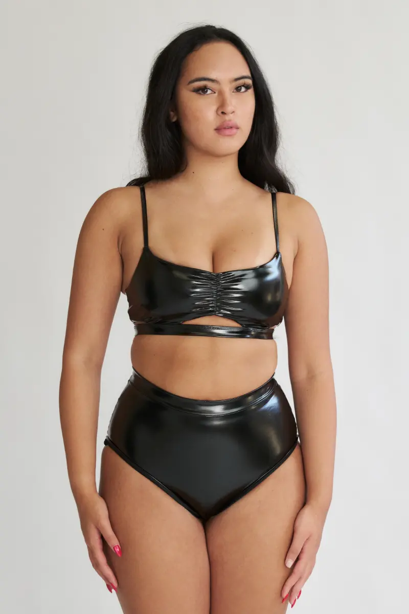 Lunalae Paige Cut Out Top - Black Pu 1