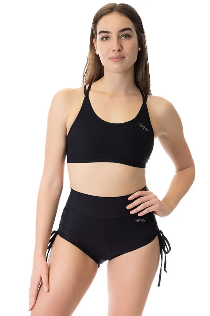 Dragonfly Emma High-Waisted Drawstring Shorts - Black 1