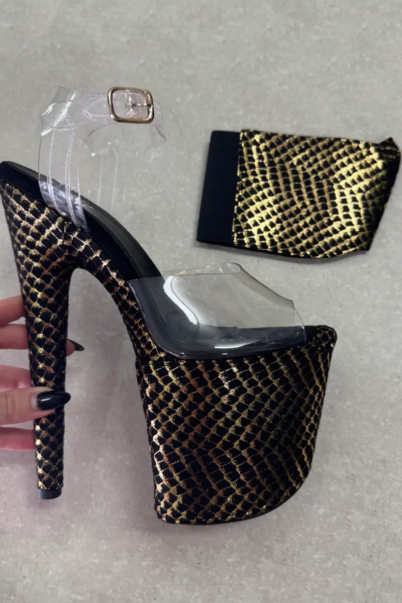 Hella Heels Stiletto & Open Toe 8Inch Shoe Protectors - Khaleesi Black & Gold 1