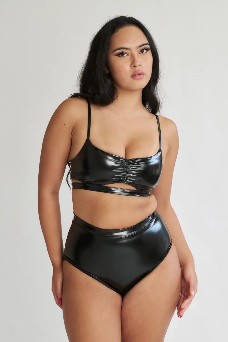 Lunalae High Waist Shorts - Black Pu 1