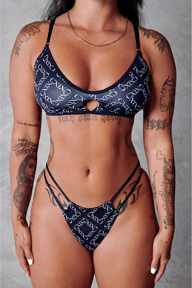 Cxix 119 High-Rise Thong Bottoms - Black Print 1