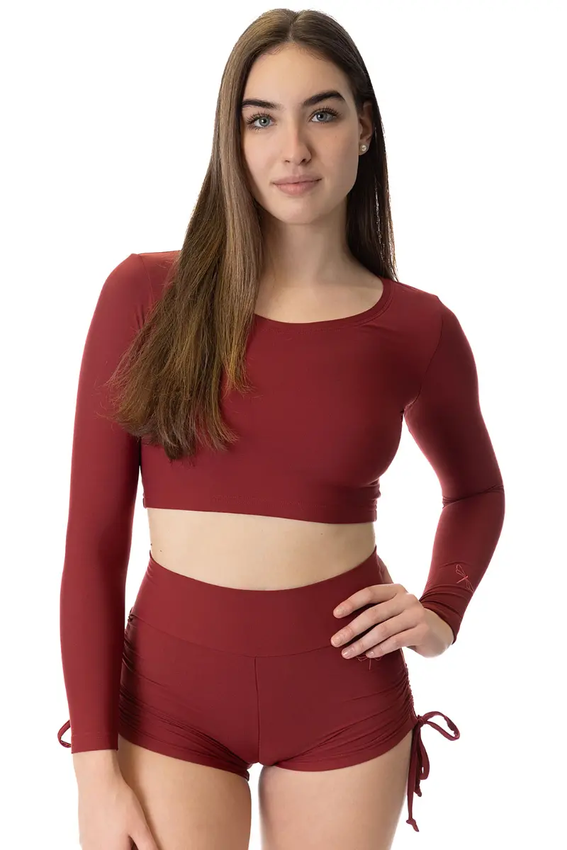 Dragonfly Emma High-Waisted Drawstring Shorts - Burgundy 1