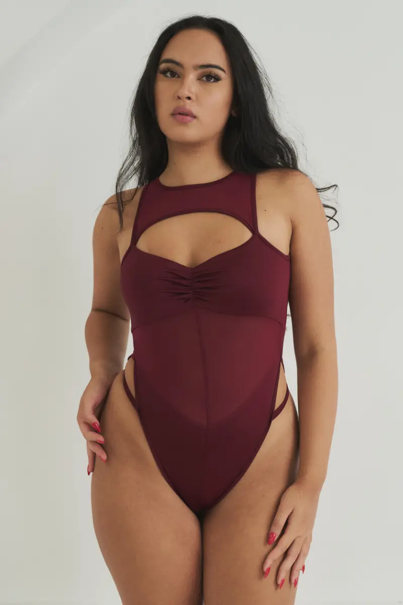 Lunalae Charlie Bodysuit - Burgundy Mesh 1