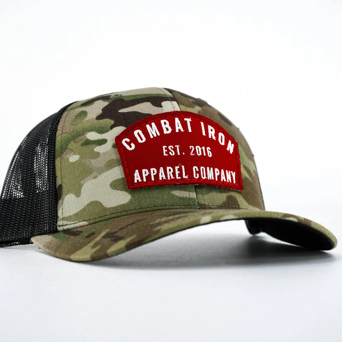 Arched Red Patch Mid-Profile Mesh Snapback Hat 2