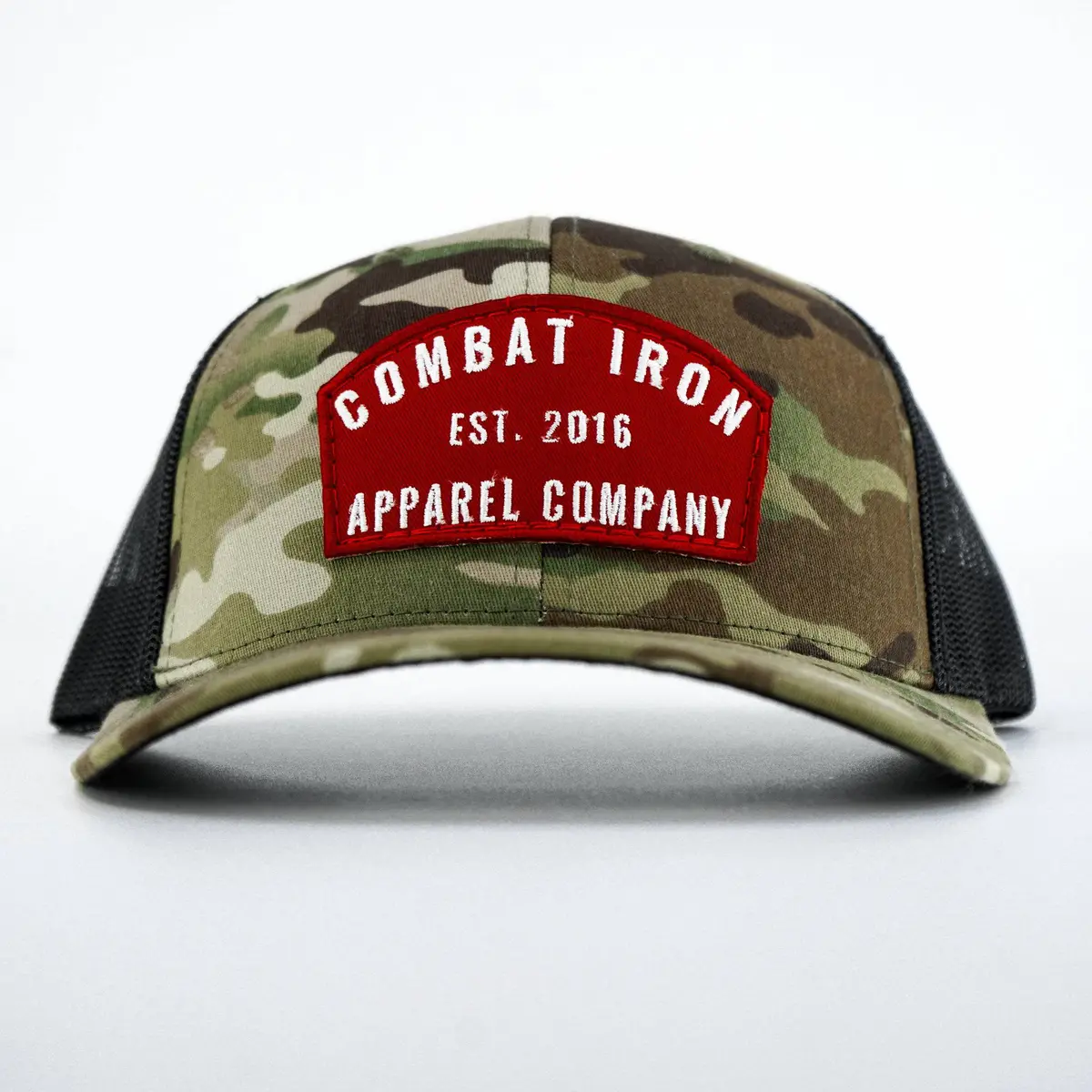 Arched Red Patch Mid-Profile Mesh Snapback Hat 1