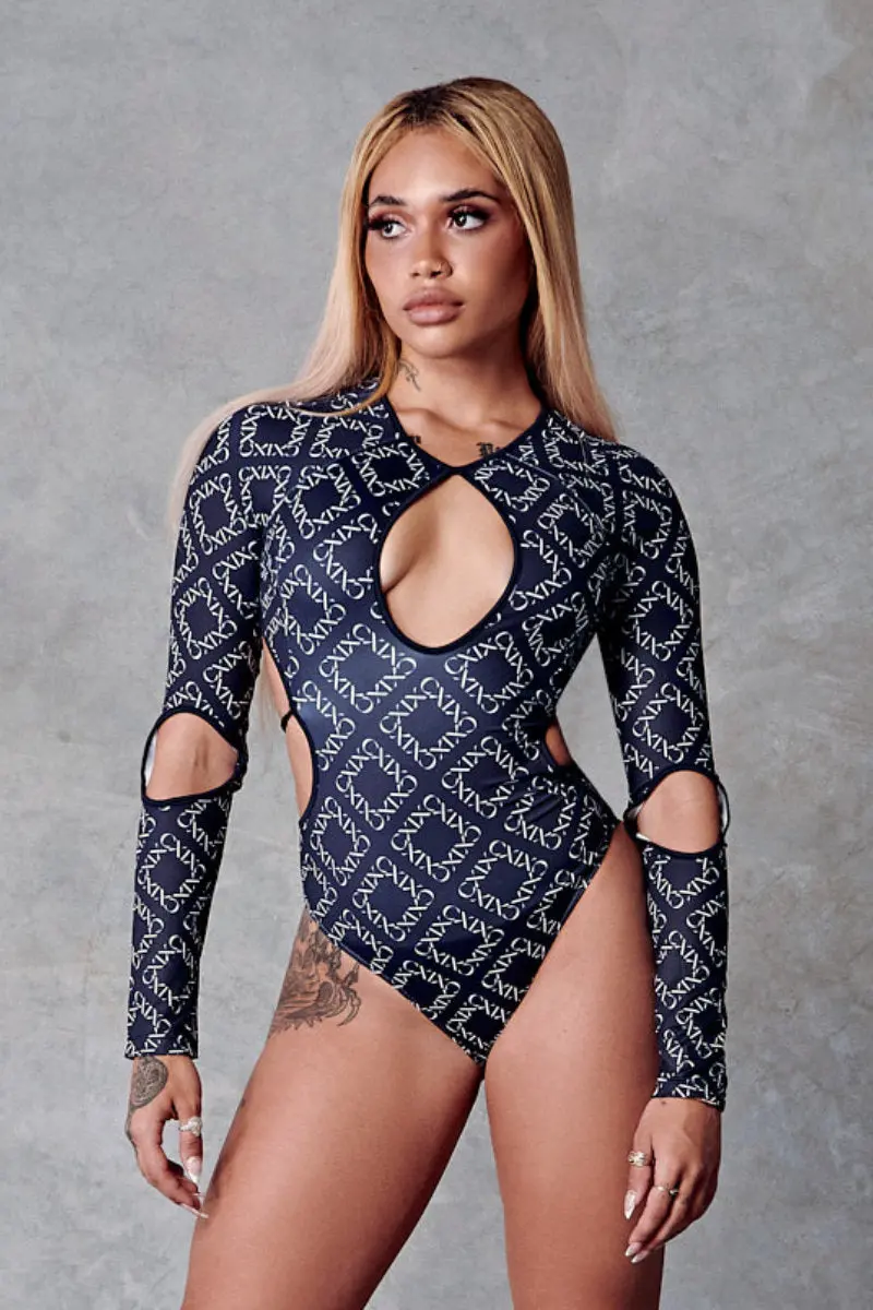 Cxix 119 Plunge Bodysuit - Black Print 1