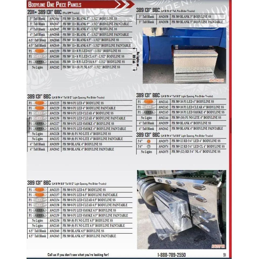 #A942038 Peterbilt 389 Blankbodyline Style S.S. 131” Bbc (Lh & Rh 3” Tall, Fits Glider Trucks) 1