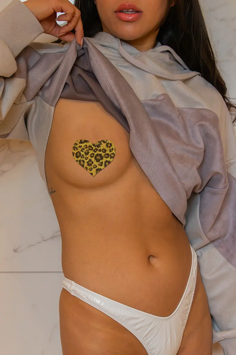 Pastease Cheetah Heart Nipple Pasties - Glittering Gold 1