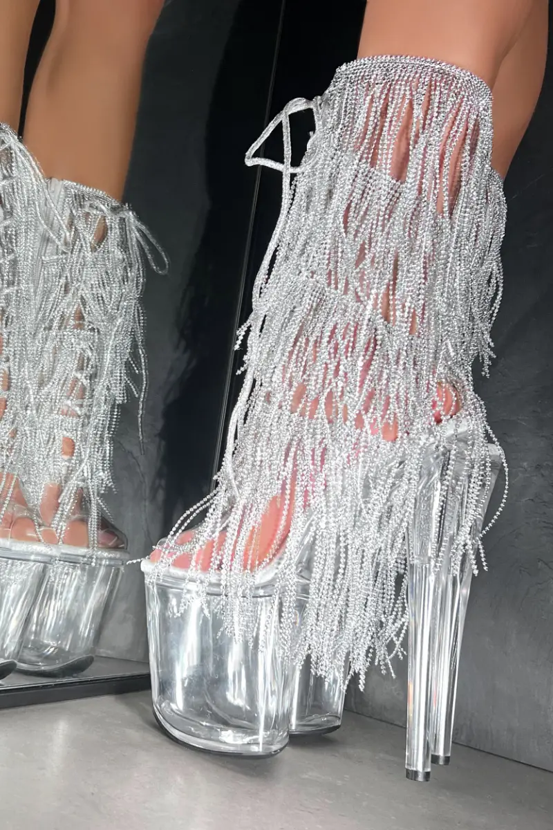 Hella Heels Chrome Cowgirl Ohot 8Inch Boots - Clear 1