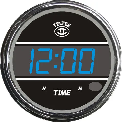 #243 Teltek Clock;Chrome Bezel Blue Display 1