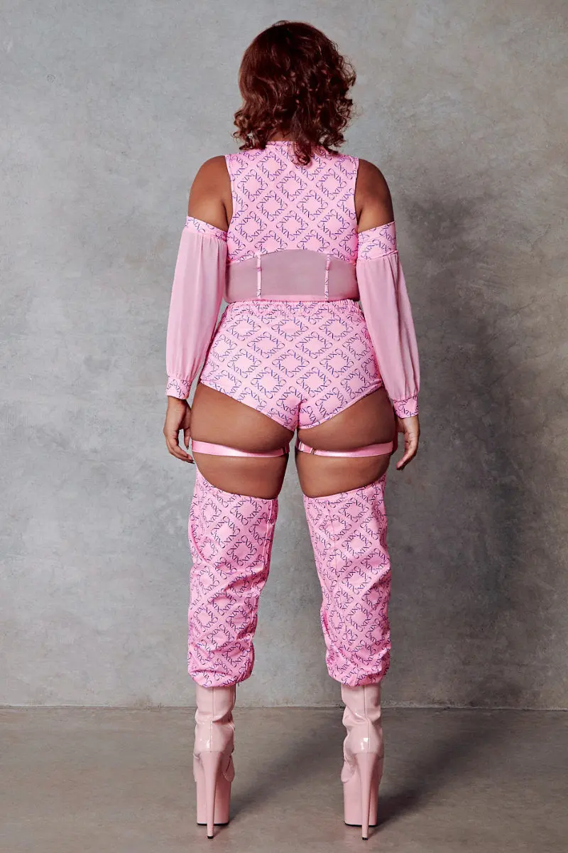 Cxix 119 Corset Top With Sleeves - Pink Print 4