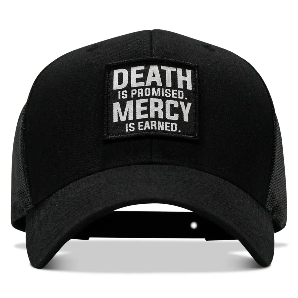 Death Is Promised. Mercy Is Earned Patch Snapback Hat 1