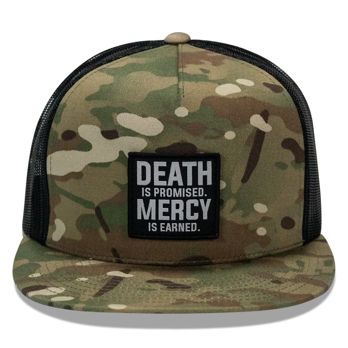 Death Is Promised. Mercy Is Earned Patch Flatbill Hat 1