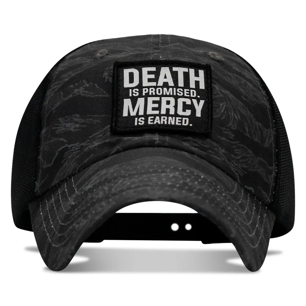 Death Is Promised. Mercy Is Earned Patch. Tactical Ripstop Mesh Snapback Hat 1