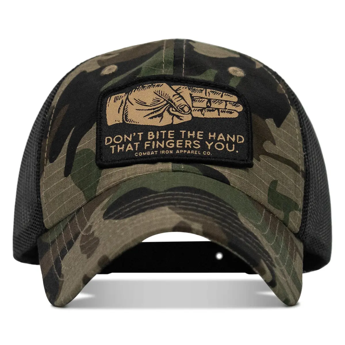 Don't Bite The Hand That Fingers You Patch Tactical Ripstop Mesh Snapback Hat 1