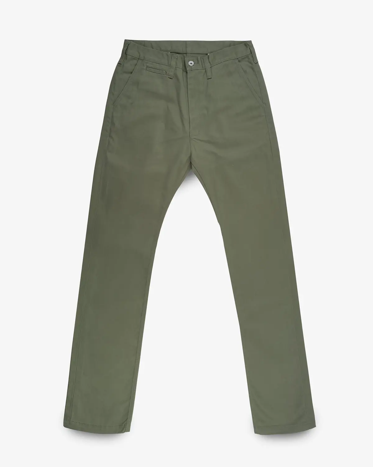9Oz Mercerised Selvedge Cotton Relaxed Tapered Cut Chinos - Olive 1