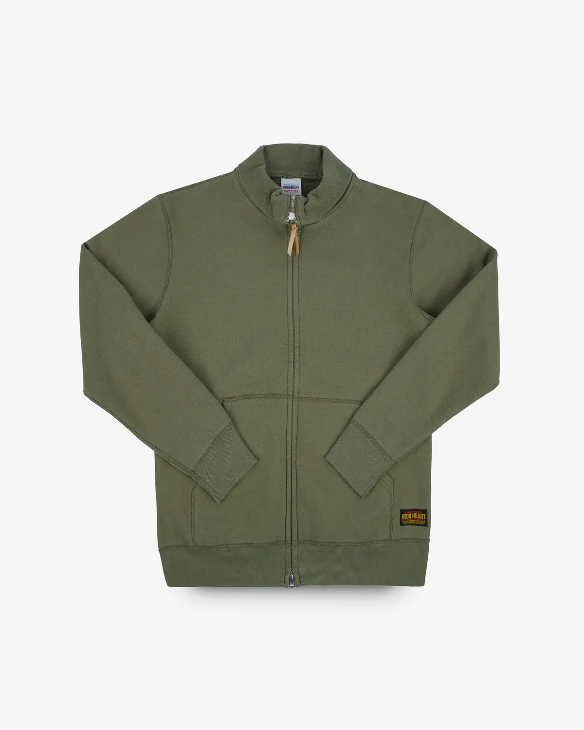14Oz Ultra Heavyweight Loopwheel Cotton Zip Up Sweater - Olive Green 1