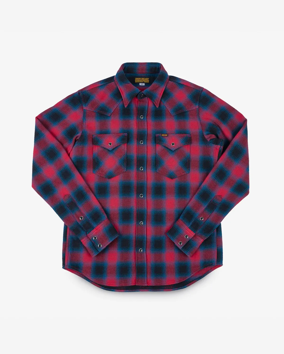 Ultra Heavy Flannel Ombré Check Western Shirt - Red 1