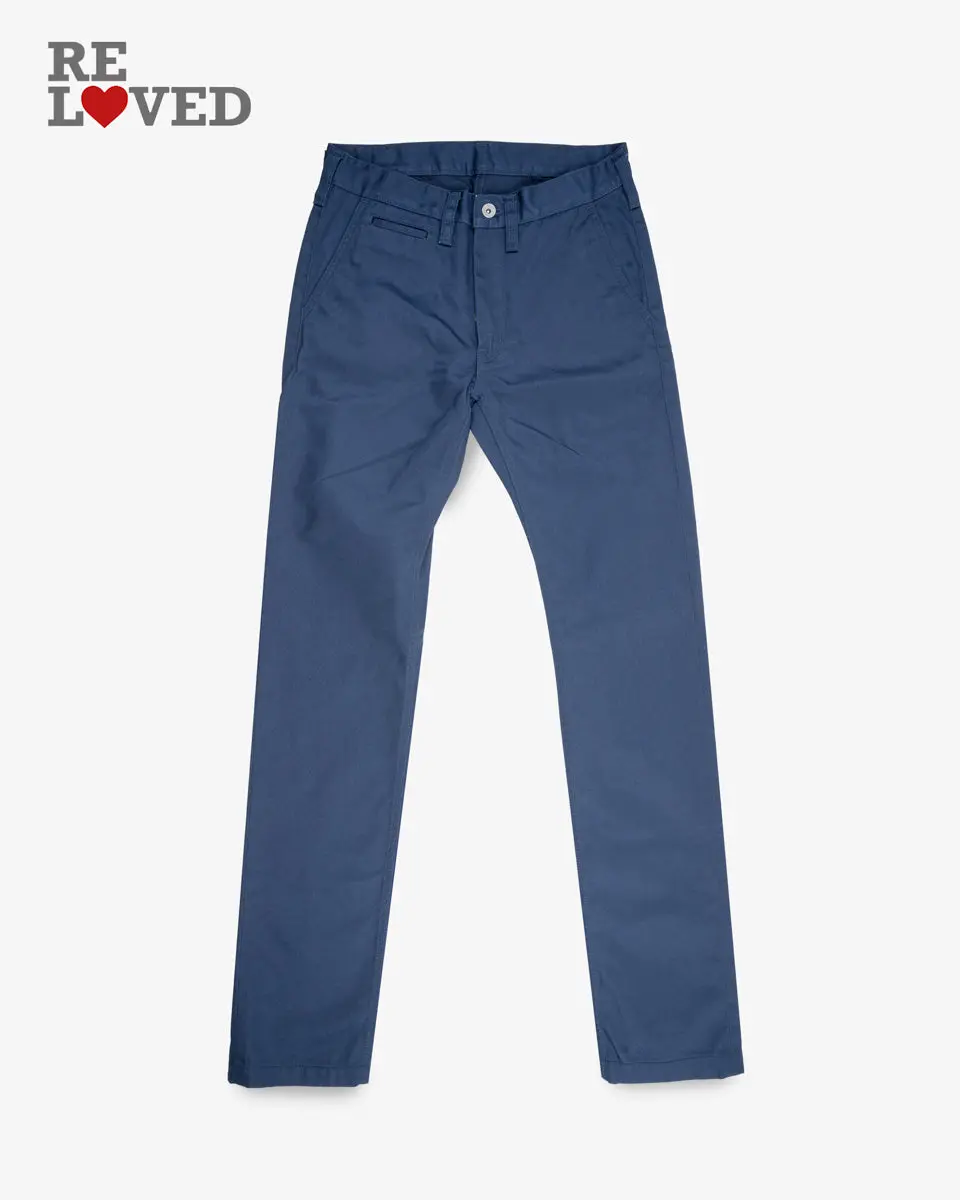 9Oz Mercerised Selvedge Cotton Relaxed Tapered Cut Chinos - Navy (Ih-727-Nav) Tag 30, Hemmed To 35.0" 1
