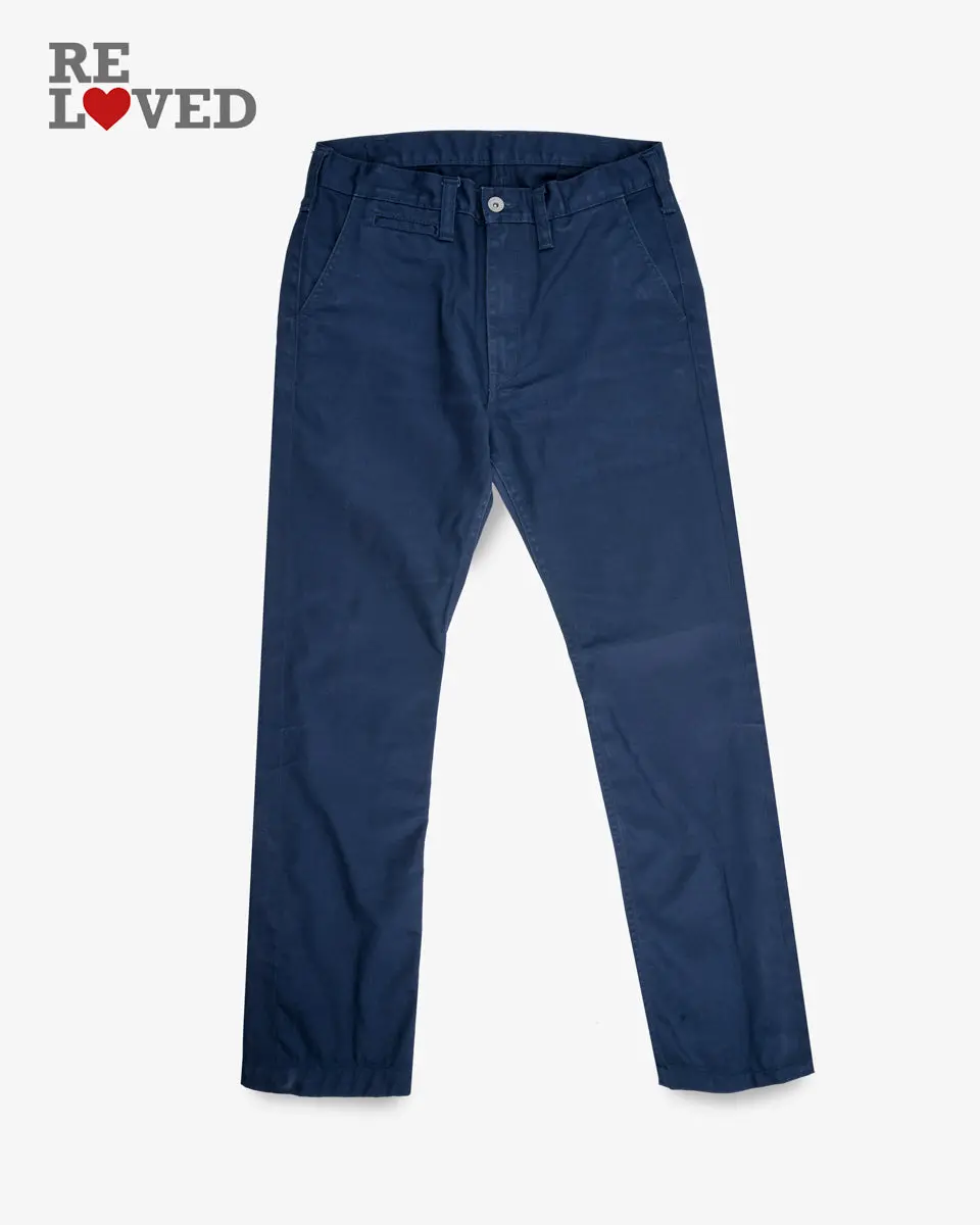 9Oz Mercerised Selvedge Cotton Slim Tapered Chinos - Navy (Ih-721-Nav) Tag 32, Hemmed To 29.5" 1